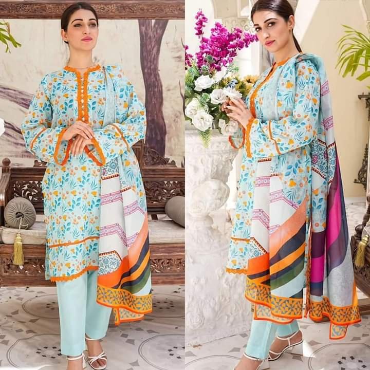 Kayseria 3 Piece Unstitched Printed Lawn Airjet Dyed Trouser Design 05 AIMSA